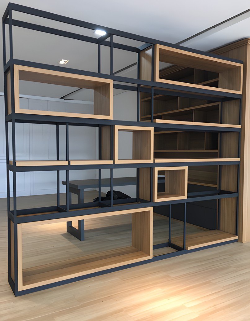 Estantería modular Artelot de acero negro y madera